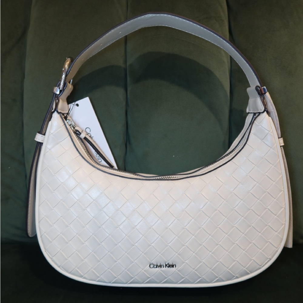 Calvin Klein Cream Shoulder Bag with Monogram Design
